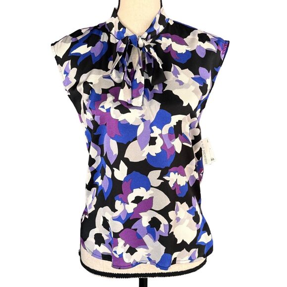 Bar III XX-Small Top Floral Sleeveless V-Neck Tie Keyhole Neck Lightweight New - Picture 1 of 8